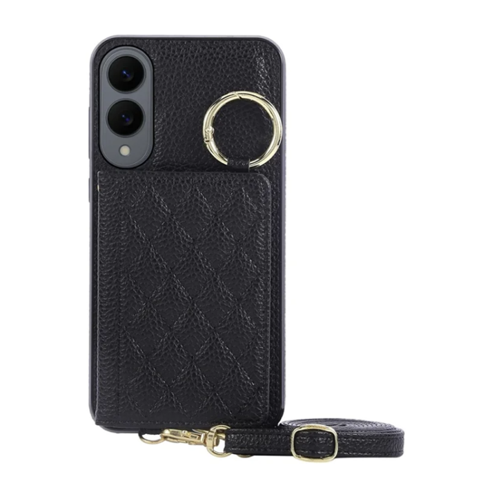 A-One Brand - Galaxy S25 Edge Mobilskal Korthållare Kickstand Rhombus - Svart