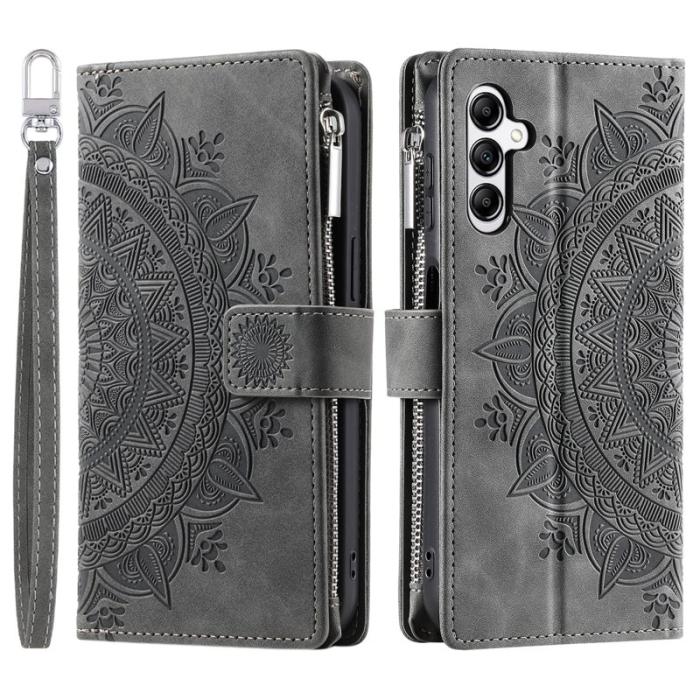 OEM - Samsung Galaxy A37 Plånboksfodral Konstläder Mandala Blommönster - Grå