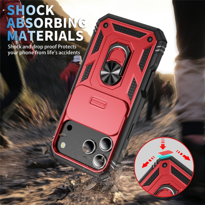 A-One Brand - iPhone 17 Pro Max Mobilskal Slide Camshield Kickstand - Röd