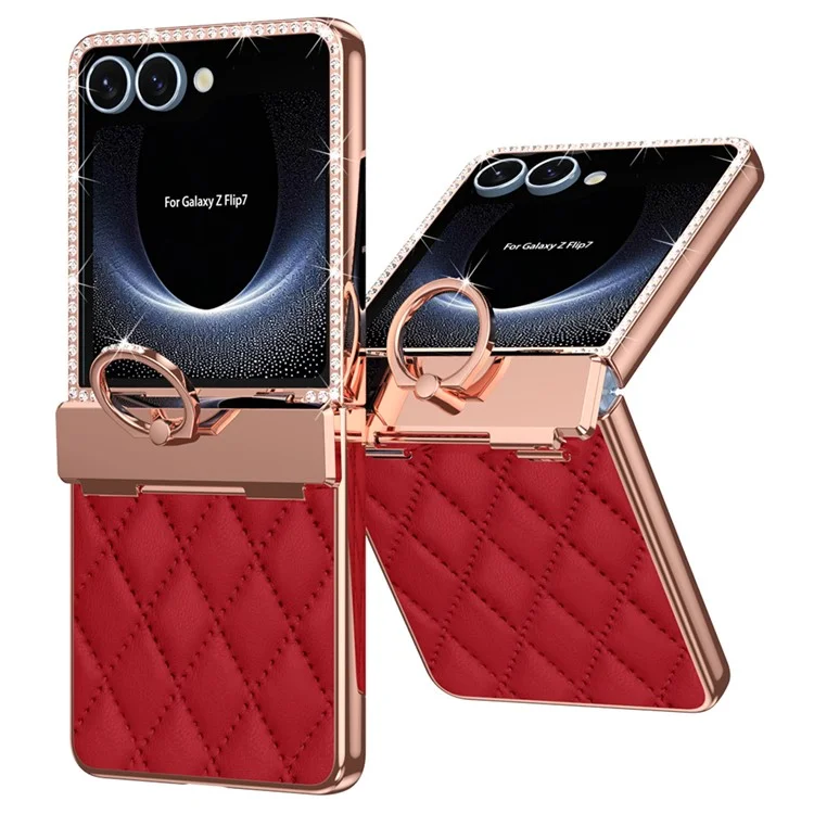 Galaxy Z Flip7 Mobilskal Rhinestone Ringhållare - Vinröd | 2353 | AlltMobil