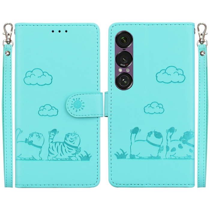 A-One Brand - Sony Xperia 1 VII Plånboksfodral RFID Kitten Pattern - Grön