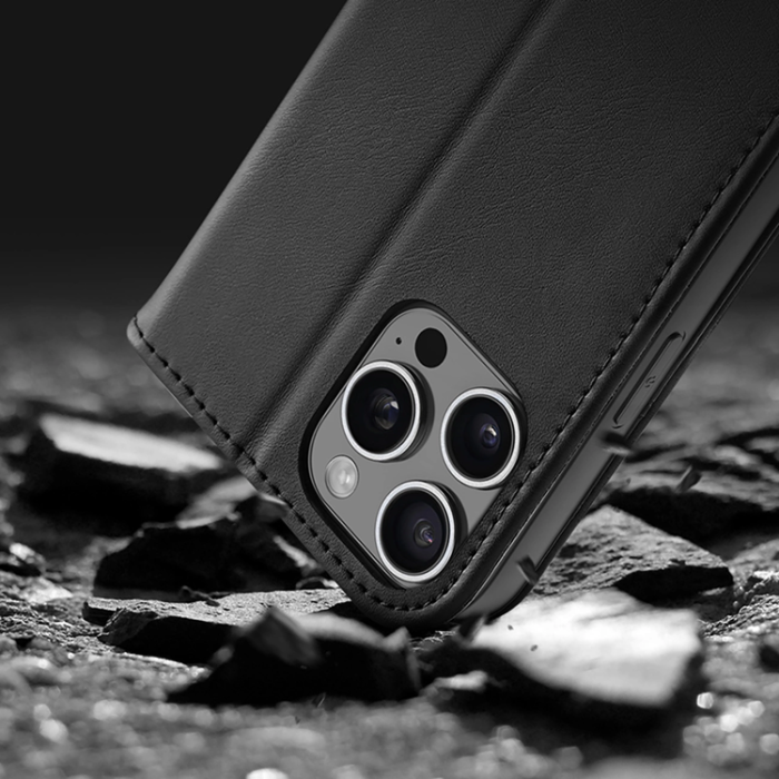 Dux Ducis - Dux Ducis iPhone 16 Pro Max Plånboksfodral Äkta Läder Hivo - Svart