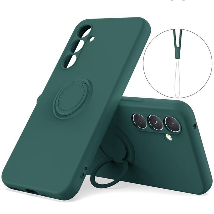 Mobilskal till Galaxy S25 Ring Kickstand med Rem (Svartgrön) | 2353 | AlltMobil