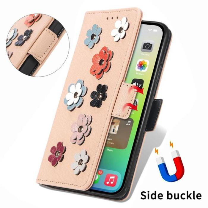 OEM - iPhone 14 Pro Max Plånboksfodral Flower Decor Magnetic - Khaki