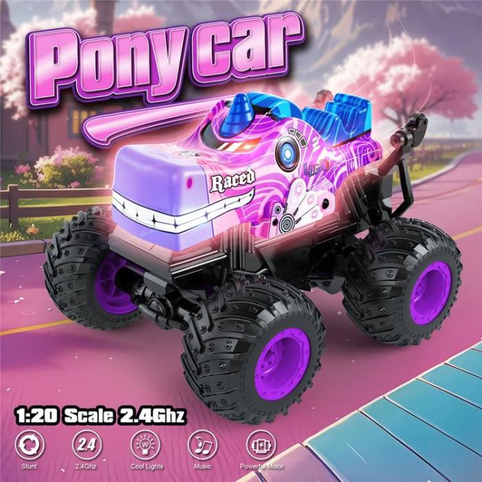 OEM - RC Bil Tecknad Stuntbil Leksak med Ljus och Musik för Barn (Ålder 3+) - Lila