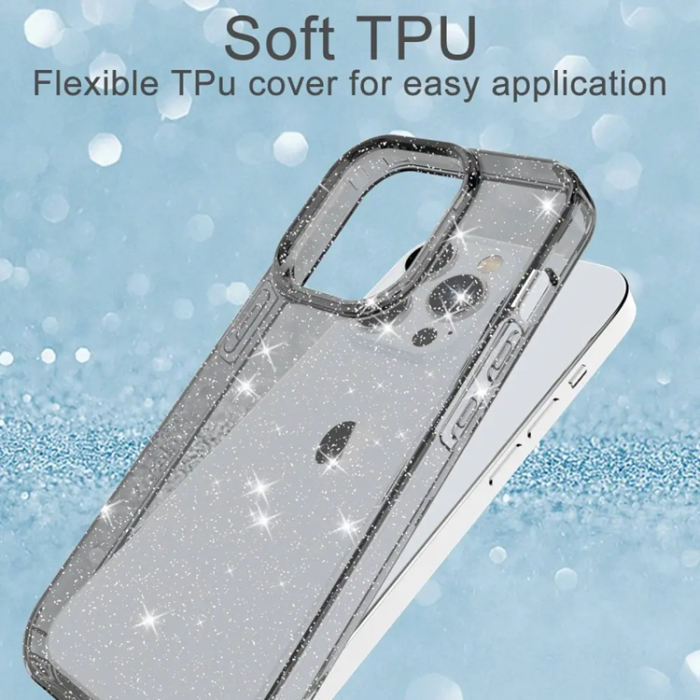 Taltech - iPhone 14 Pro Max Mobilskal Glitter Powder - Transparent Svart