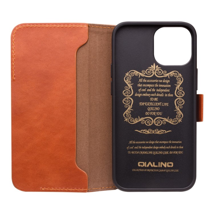 QIALINO - QIALINO iPhone 13 Mini Plånboksfodral Äkta Läder Flip Folio