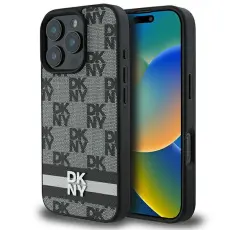 DKNY - DKNY Mobilskal till iPhone 16 Pro Max Checkered Pattern Printed Stripes - Svart