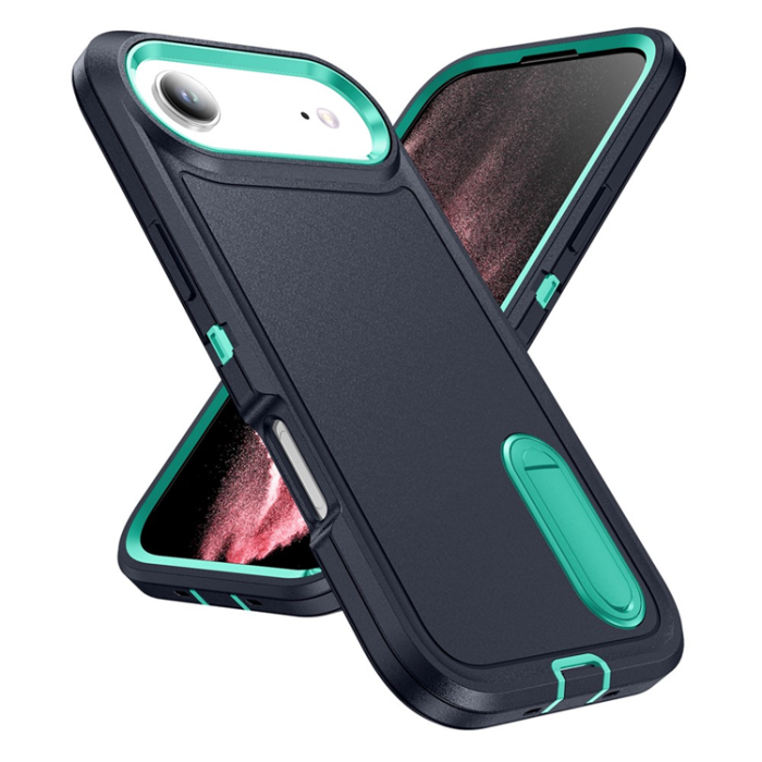 A-One Brand - iPhone 17 Air Mobilskal Kickstand Silikon - Mörkblå/Ljusgrön