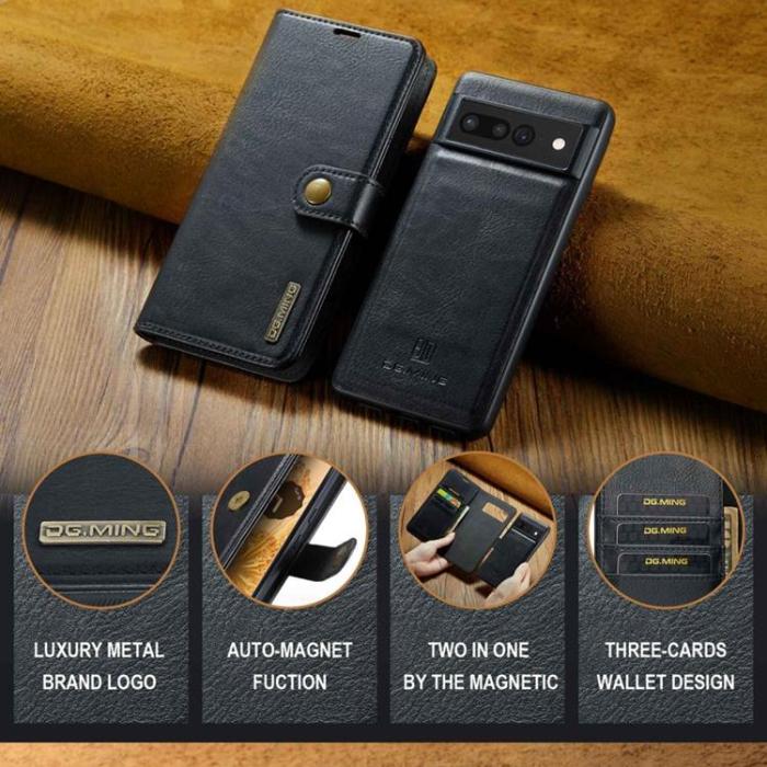 DG.MING - DG.MING Google Pixel 7 Pro Plånboksfodral Detachable 2in1 Äkta läder - Svart
