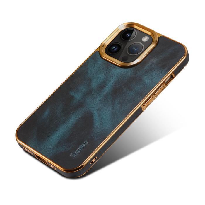 DENIOR - DENIOR Mobilskal till iPhone 16 Pro Äkta Läder Waxy Textur Blå