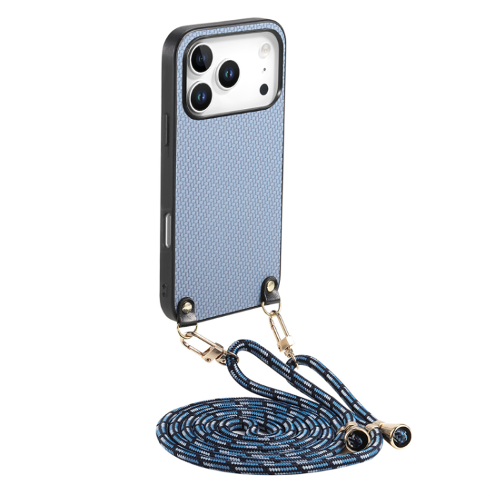 A-One Brand - iPhone 17 Pro Mobilskal Med Axelrem Snodd Carbon Fiber - Blå