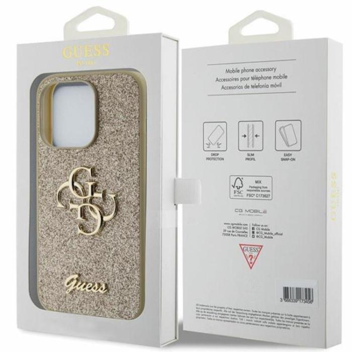 Guess - Guess iPhone 15 Pro Mobilskal Glitter Script Big - Guld