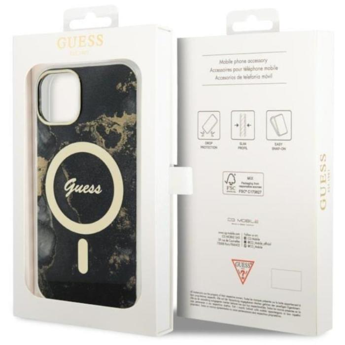 Guess - Guess iPhone 14 Mobilskal MagSafe Guld Marble - Svart