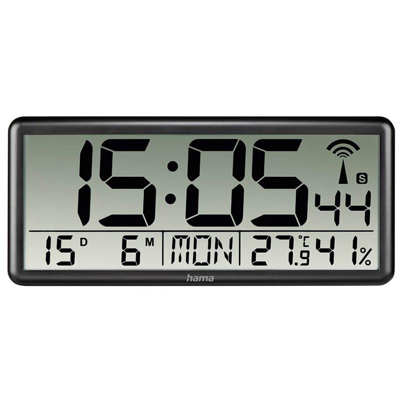 HAMA Väggklocka Digital Jumbo Radiosynkroniserad Svart