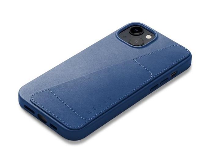 Mujjo - Mujjo iPhone 14 Plus Skal Korthållare Full Läder - Monacoblå