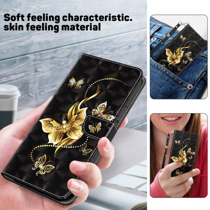 OEM - Mobilskal för Samsung Galaxy S26 Ställmönster Konstläder - Guldfjäril