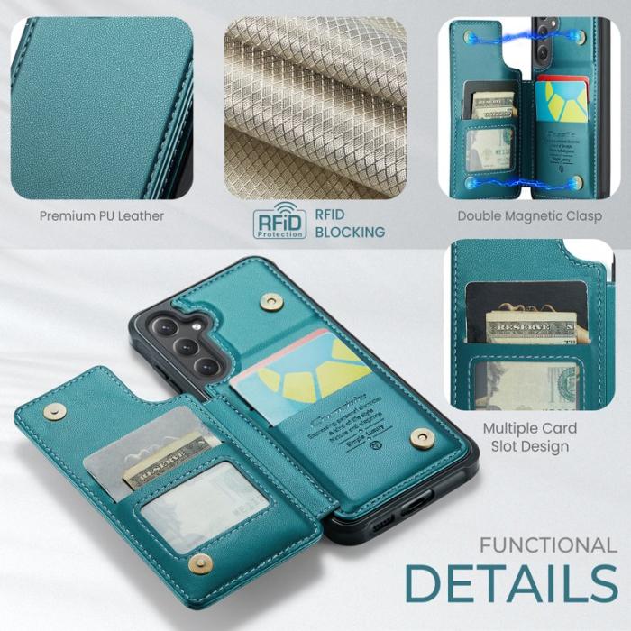 Caseme - CASEME C22 Fodral för Samsung Galaxy S25 - Grön Konstläder med RFID