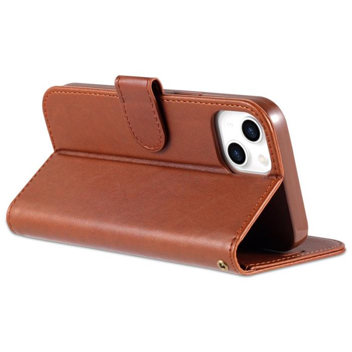 AZNS - AZNS iPhone 15 Plånboksfodral Konstläder - Ställfunktion - Brun