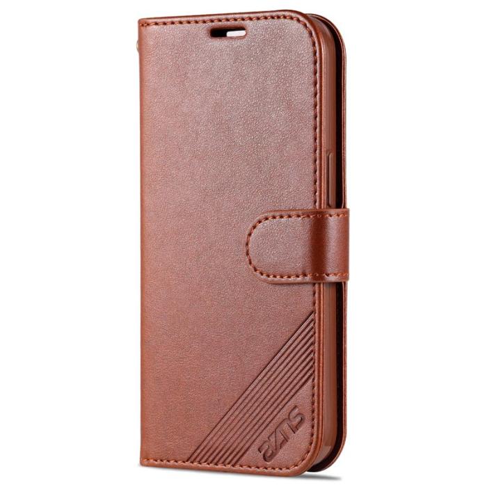 AZNS - AZNS iPhone 15 Plånboksfodral Konstläder - Ställfunktion - Brun