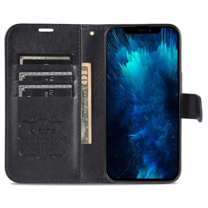 AZNS - AZNS iPhone 15 Plånboksfodral Konstläder Ställskydd - Svart
