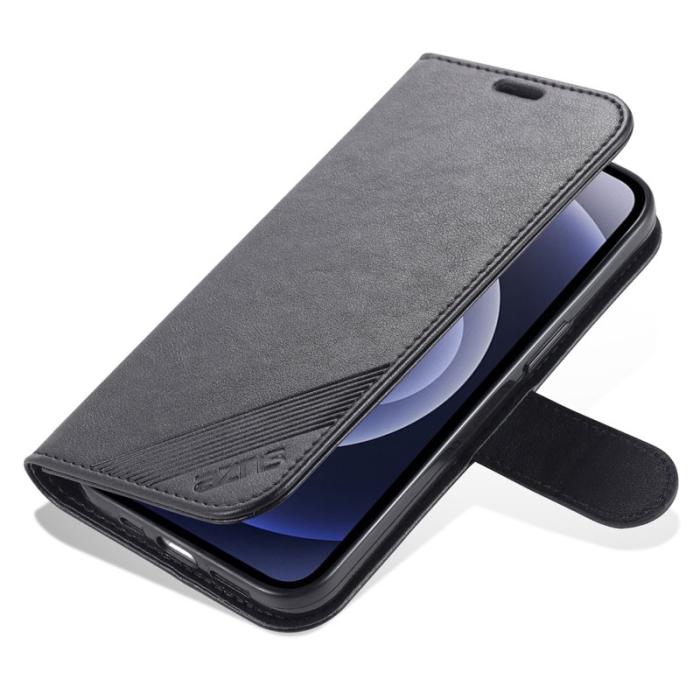 AZNS - AZNS iPhone 15 Plånboksfodral Konstläder Ställskydd - Svart