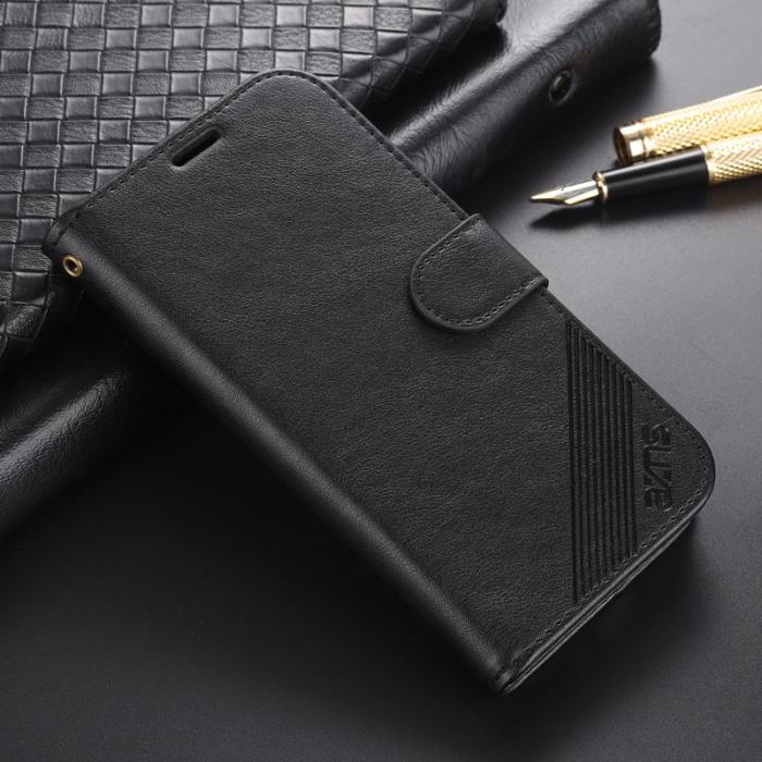 AZNS - AZNS iPhone 15 Plånboksfodral Konstläder Ställskydd - Svart