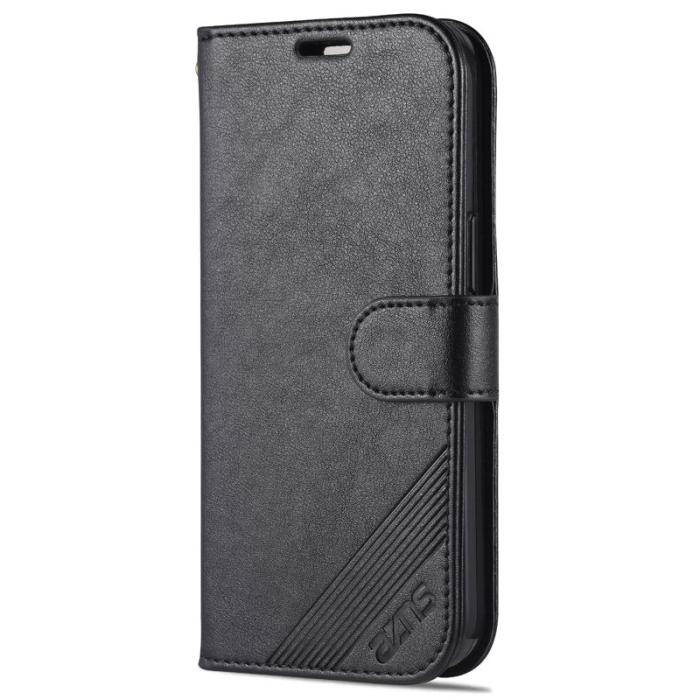 AZNS - AZNS iPhone 15 Plånboksfodral Konstläder Ställskydd - Svart