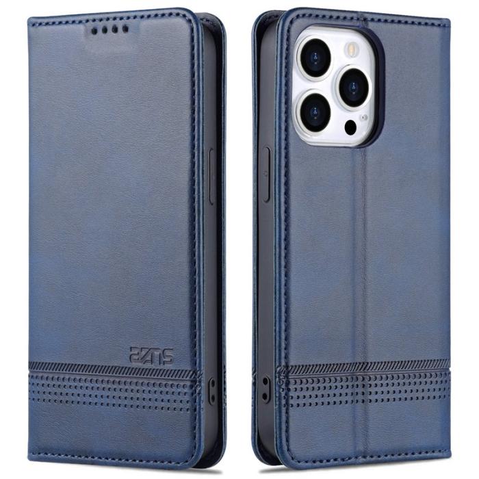 AZNS - AZNS iPhone 15 Plånboksfodral Konstläder + TPU - Ställ - Blå