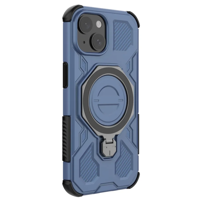 OEM - iPhone 15 Mobilskal Plast Shockproof Med Ställ - Blå