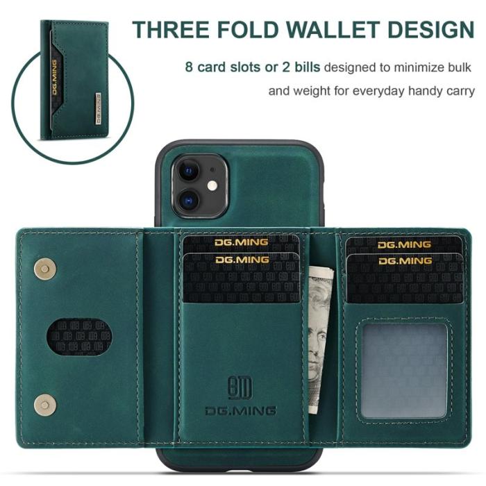 DG.MING - DG.MING 2-in-1 Konstläder Plånboksfodral iPhone 11 6.1 tum - Grön