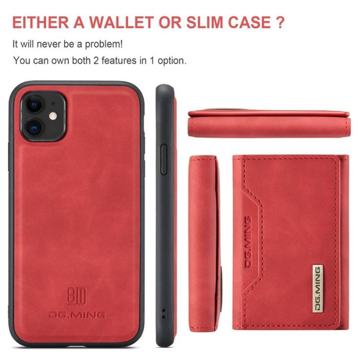 DG.MING - DG.MING 2-in-1 Konstläder Plånboksfodral iPhone 11 6.1 tum Röd