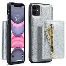 DG.MING - DG.MING M3 Series iPhone 11 Konstl&auml;der Pl&aring;nboksfodral 2-i-1 Med St&auml;ll Silver