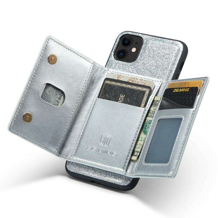 DG.MING - DG.MING M3 Series iPhone 11 Konstläder Plånboksfodral 2-i-1 Med Ställ Silver