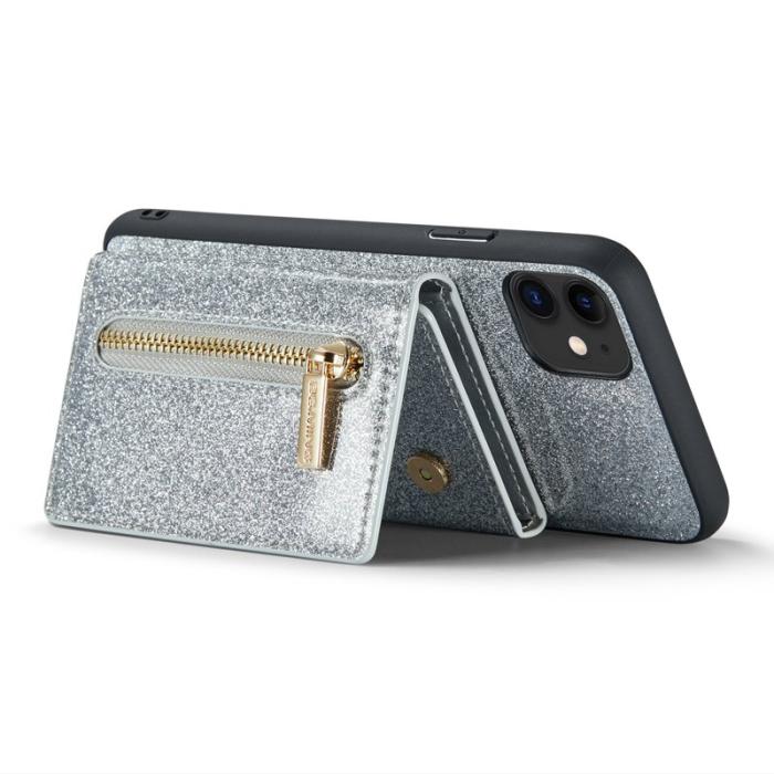 DG.MING - DG.MING M3 Series iPhone 11 Konstläder Plånboksfodral 2-i-1 Med Ställ Silver