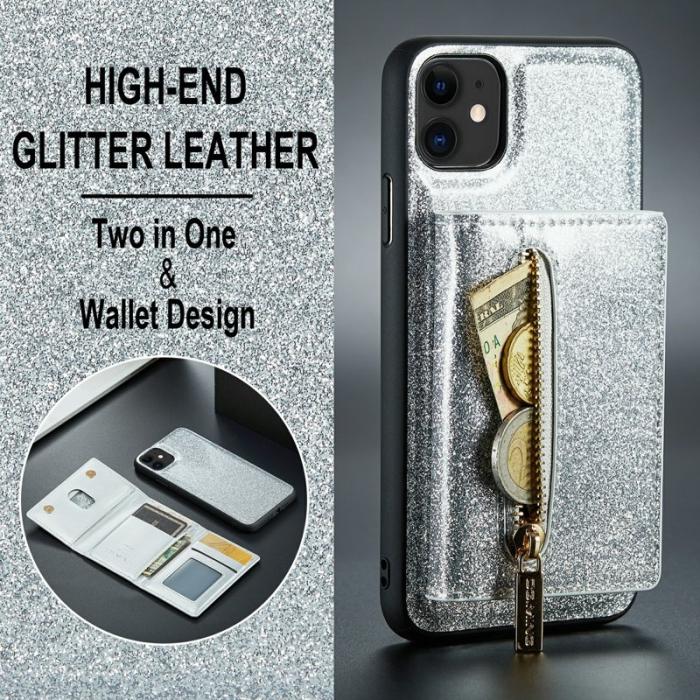 DG.MING - DG.MING M3 Series iPhone 11 Konstläder Plånboksfodral 2-i-1 Med Ställ Silver