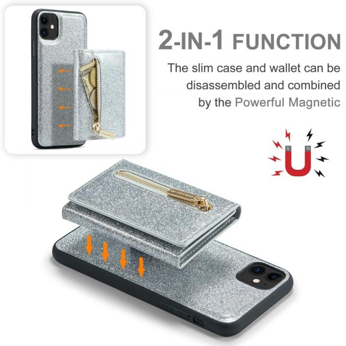 DG.MING - DG.MING M3 Series iPhone 11 Konstläder Plånboksfodral 2-i-1 Med Ställ Silver