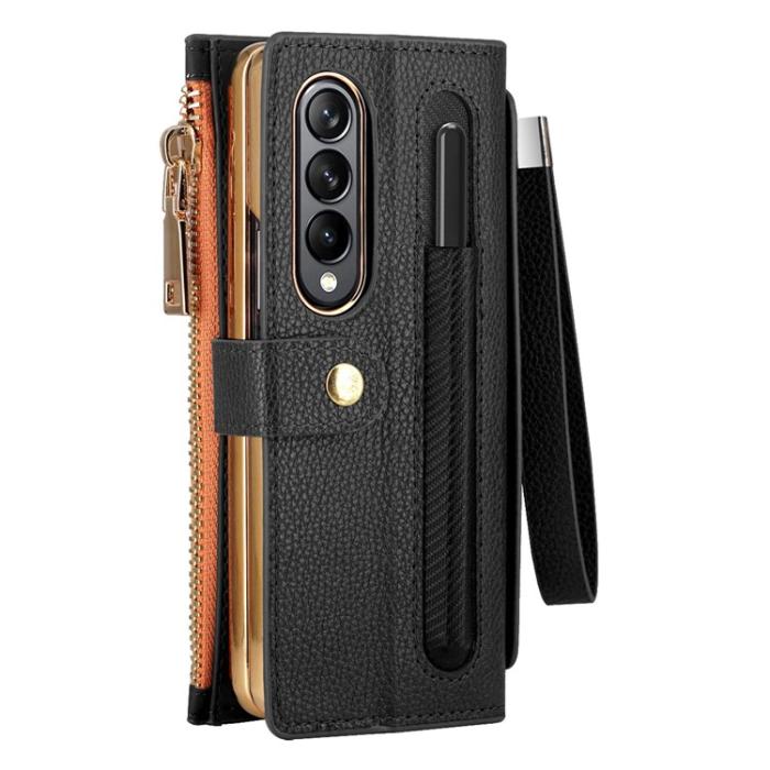 A-One Brand - Galaxy Z Fold 4 Plånboksfodral RFID Zipper - Svart