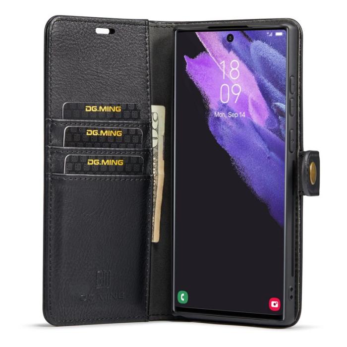 DG.MING - DG.MING Samsung Galaxy S25 Ultra Plånboksfodral Äkta läder Svart