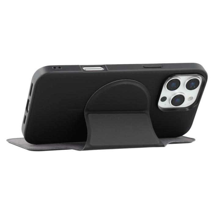 X-Level - X-LEVEL Mobilskal till iPhone 16 Pro Läder Flip Ställ med Kortfack - Svart