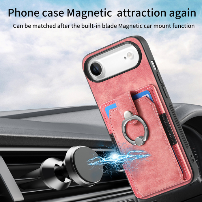 A-One Brand - iPhone Air Mobilskal med Korthållare Läder Kickstand - Rosa