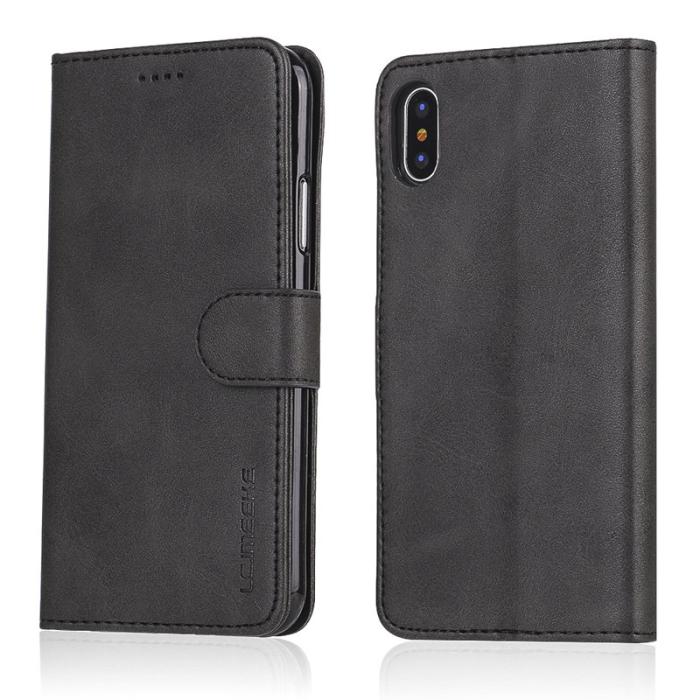 LC.imeeke - LC.IMEEKE Stand Plånboksfodral för iPhone X - Konstläder - Svart
