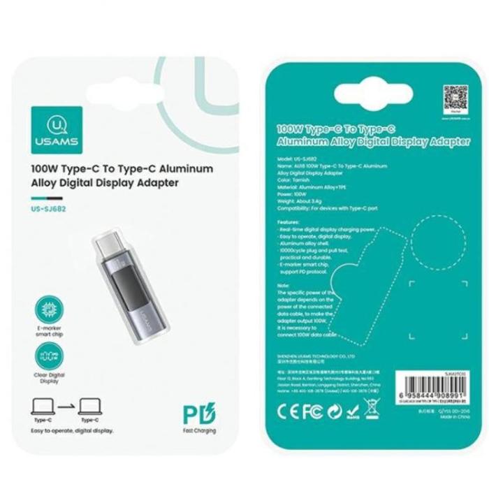 USAMS - USAMS USB-C till USB-C Adapter 100W med Display - Stål