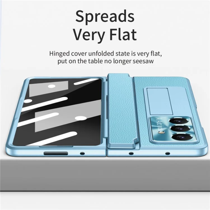 A-One Brand - Galaxy Z Fold7 5G Mobilskal läder + PC Kickstand - Blå
