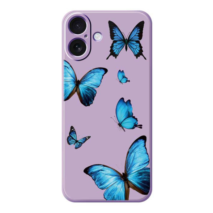 A-One Brand - iPhone 17 Mobilskal Blue Butterflies Pattern TPU - Lila