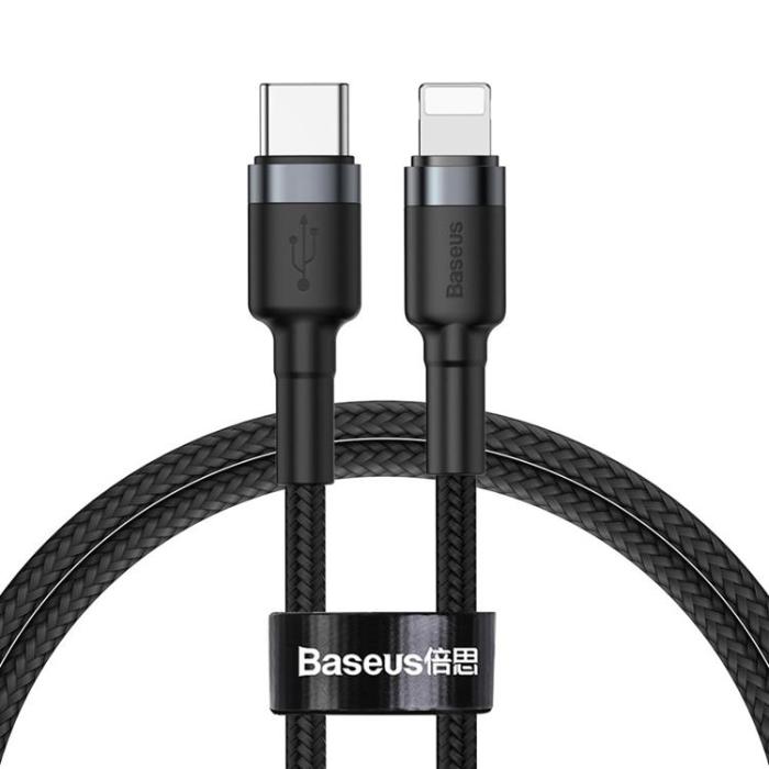 BASEUS - Baseus Flätad USB-C till Lightning kabel 18W 1m - Svart/Grå