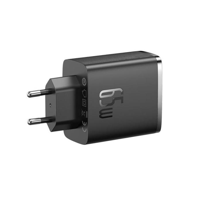 BASEUS - Baseus GaN Väggladdare 2x USB-C Till USB-A 65W Cube Pro - Svart