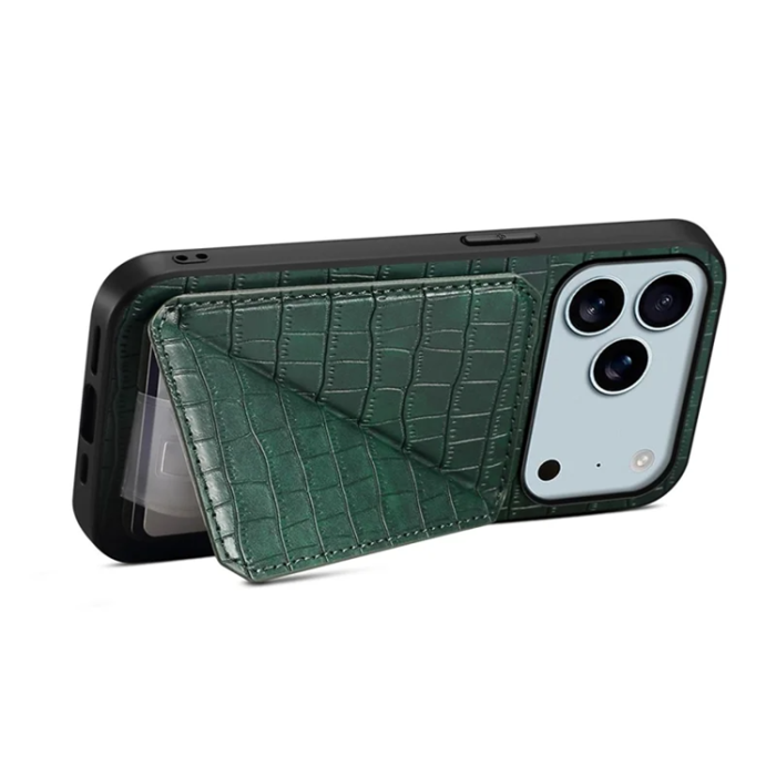 A-One Brand - iPhone 17 Pro Max Mobilskal Korthållare Crocodile Textured - Grön