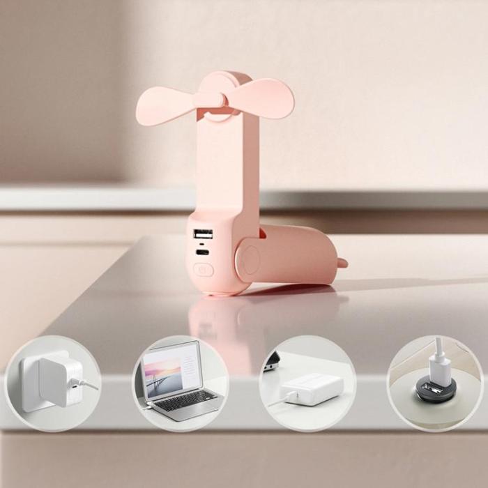 Jisulife - Jisulife Bärbar USB Handfläkt med Powerbankfunktion 4500mAh Life8 Plus - Rosa