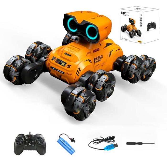 OEM - 8 Hjuls Stunt Robot RC Bil med LED-ljus Musik för Barn (Ålder 4+) YT6639 - Gul